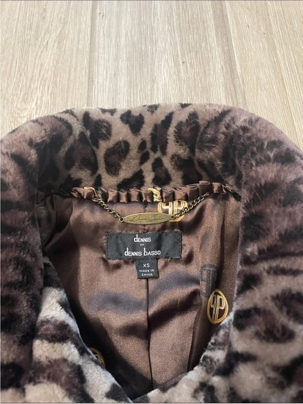Vintage Dennis Basso Leopard Faux Fur Coat Jacket Sz XS